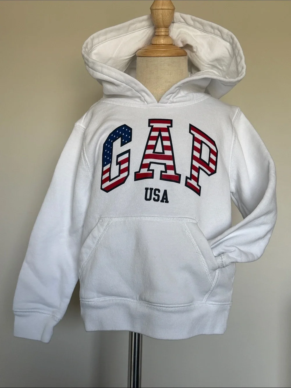 GAP White Hoodie with Red & Blue USA Lettering
